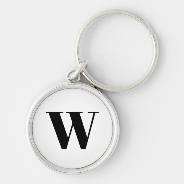 Modern black white custom monogram initial letter keychain (Front)