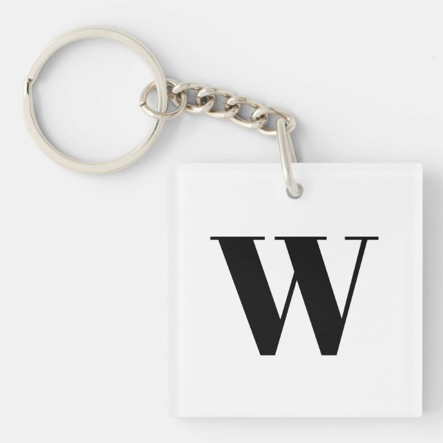 Modern black white custom monogram initial letter keychain (Front)
