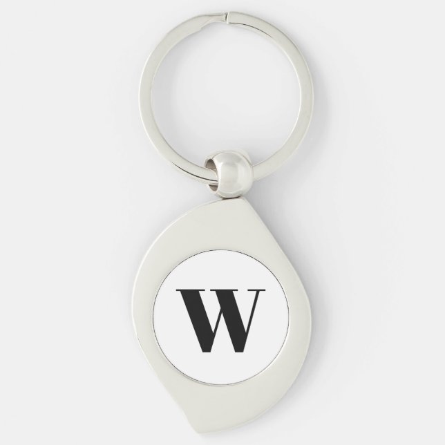 Modern black white custom monogram initial letter keychain (Front)