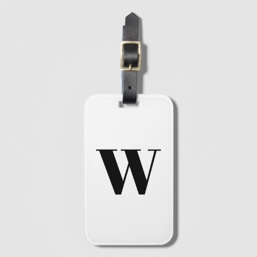 Modern black white custom monogram initial letter luggage tag