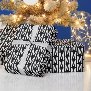 Modern black white custom monogram letter pattern wrapping paper