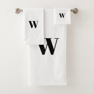 Modern black & white custom monogram minimalist bath towel set