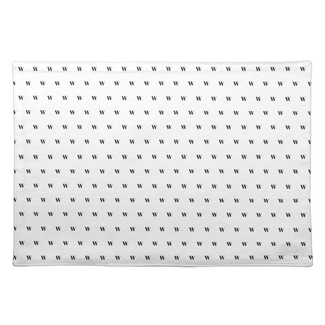 Modern black white custom monogram pattern chic cloth placemat (Front)