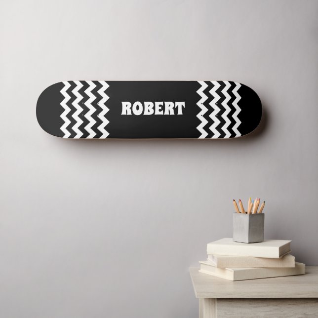 Modern Black &White Custom Name Skateboard (Wall Art (Horz))