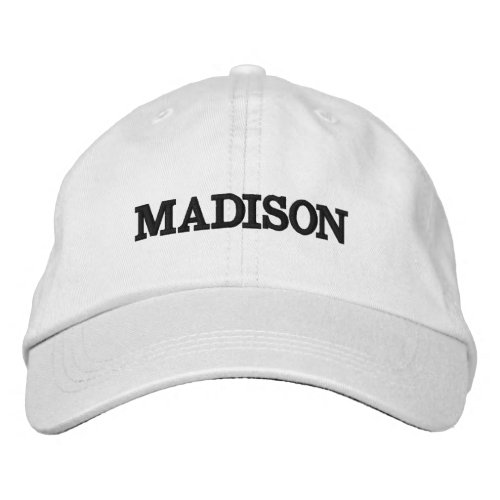 Modern black white custom name text monogram embroidered baseball cap