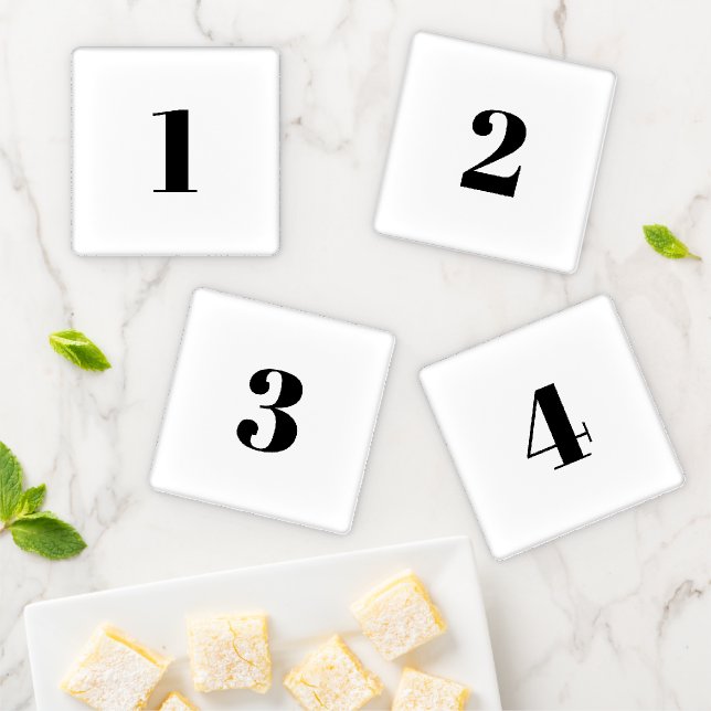 Modern black white custom number initial letter coaster set (In Situ)