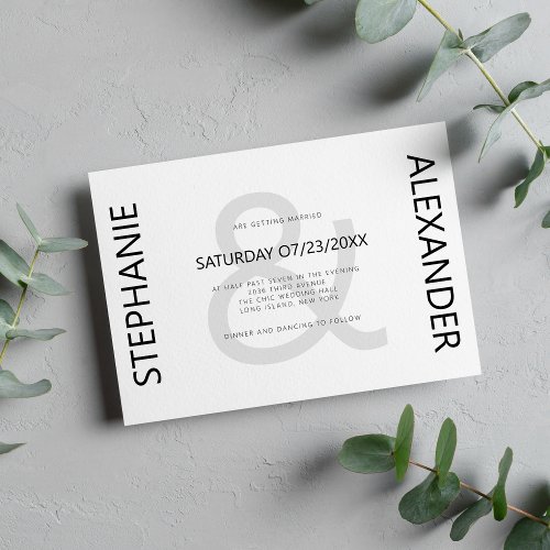 Modern black white custom photo ampersand wedding invitation