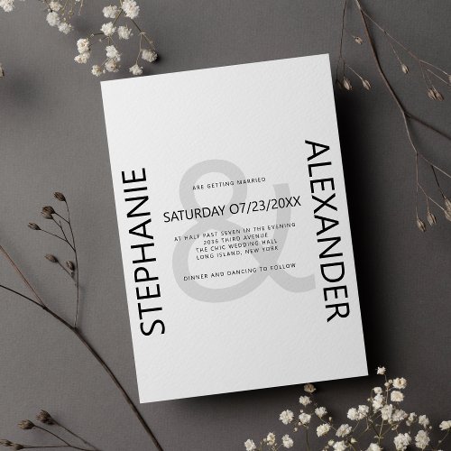 Modern black white custom photo ampersand wedding  invitation
