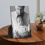 Modern Black White Custom Photo Daddy & Baby Name Plaque<br><div class="desc">Beautiful modern and minimal custom black and white photo keepsake for dads and new dads. Design feature a full photo in black and white color with "DADDY &" displayed over the photo in a light white opacity overlay and personalized with your son or daughter's name. Make a great gift for...</div>