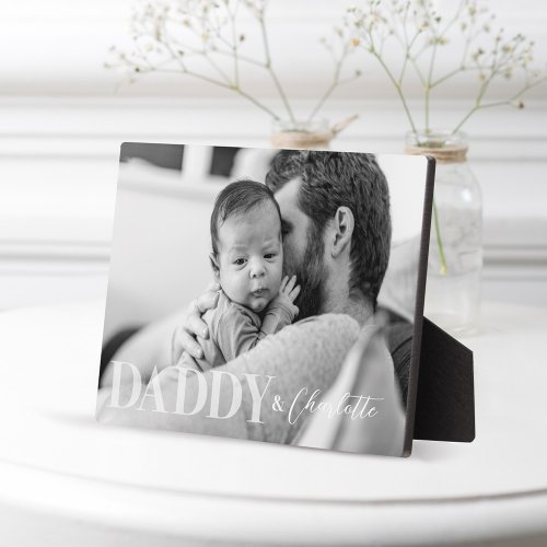 Modern Black White Custom Photo Daddy  Baby Name Plaque