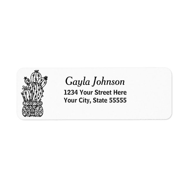 Modern Black White Custom Script Cactus Address Label (Front)