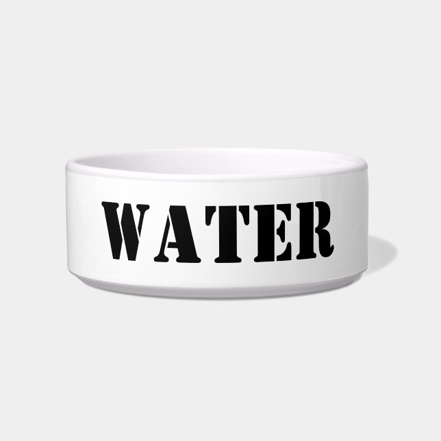 Modern black white custom text pet water bowl (Front)