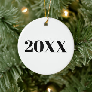 Modern black white custom year number Holiday Ceramic Ornament