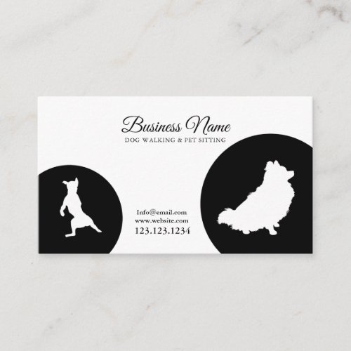 Modern Black  White Cute Silhouette Dog Walking Business Card