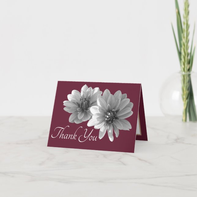 Modern Black & White Dahlia Botanical Thank you Card (Front)