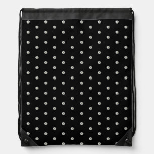 Modern Black White Daisy Floral Botanical Pattern  Drawstring Bag