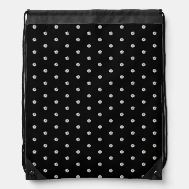 Modern Black White Daisy Floral Botanical Pattern  Drawstring Bag (Front)