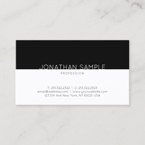 Modern Black White Design Clean Plain Fashionable Business Card