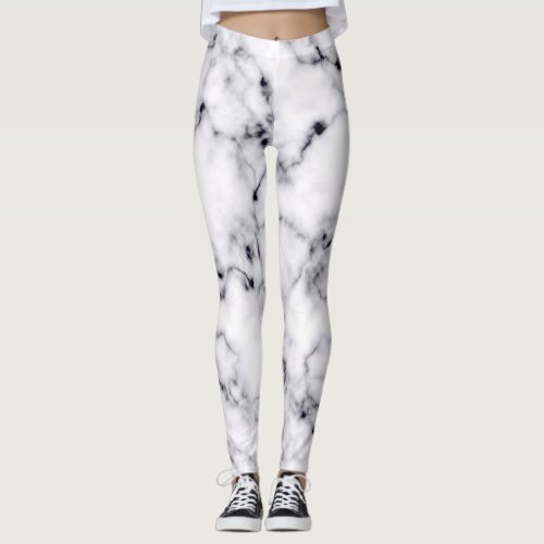 Modern Black White Designer Marble Pattern Leggings