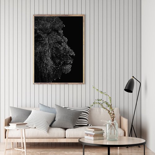 Modern Black  White Digital Letter Art Photo Lion Canvas Print