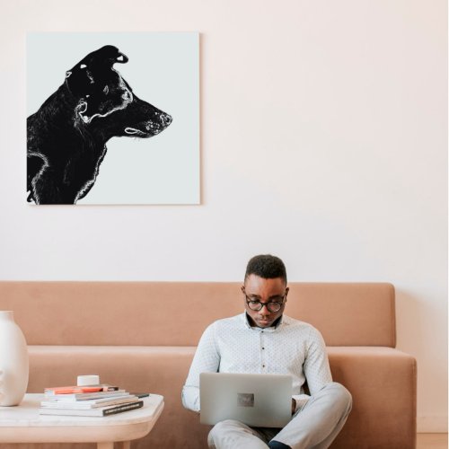 Modern Black  White Digital Photo Sketch Dog Canvas Print