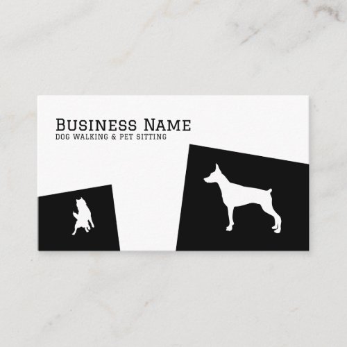 Modern Black  White Doberman Pet Dog Walking Business Card