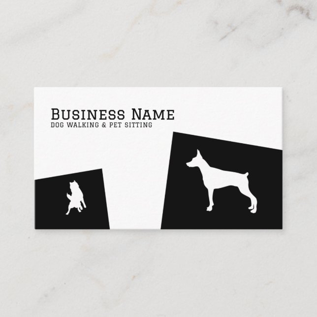 Modern Black & White Doberman Pet Dog Walking Business Card (Front)