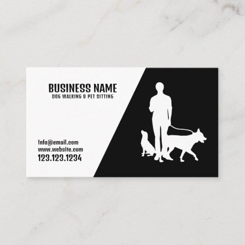 Modern Black  White Dogs Silhouette Dog Walking Business Card