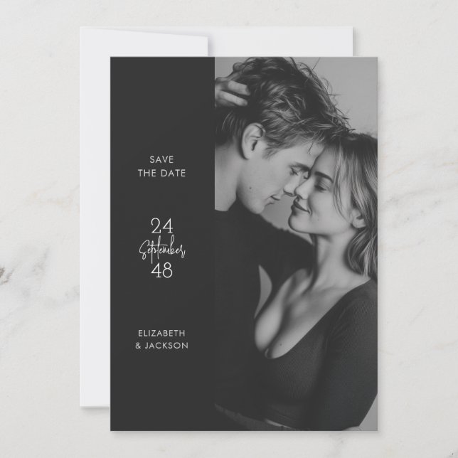 Modern Black & White Editorial Photo Save the Date (Front)