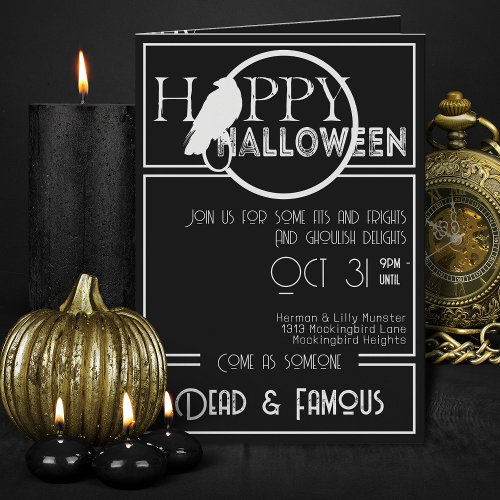 Modern Black White Elegant Adult Halloween Party  Invitation