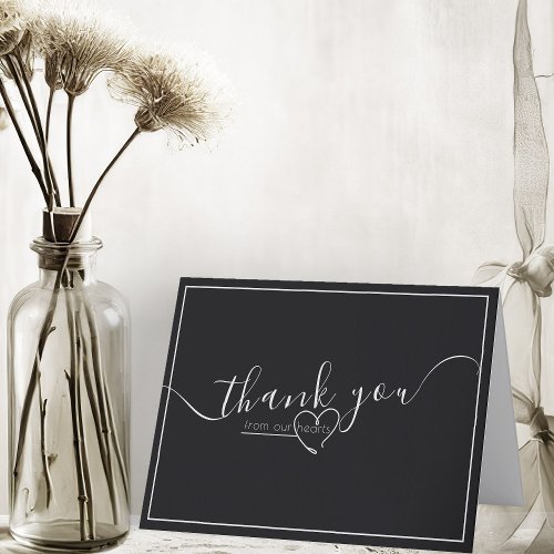 Modern Black  White Elegant Calligraphy Wedding  Thank You Card