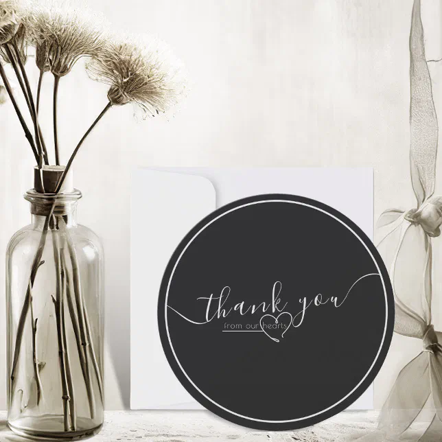 Modern Black & White Elegant Calligraphy Wedding Thank You Card | Zazzle