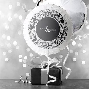 Modern Black & White Elegant Floral Damask Wedding Balloon