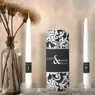 Modern Black & White Elegant Floral Damask Wedding Unity Candle Set