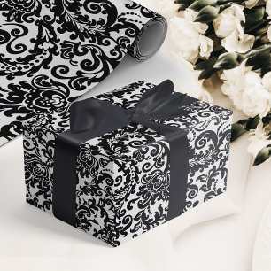 Modern Black & White Elegant Floral Damask Wedding Wrapping Paper