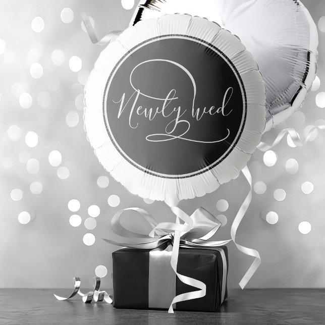 Modern Black & White Elegant Glitter Newly Wed Balloon (elegant wedding balloon with elegant calligraphic script and flourishes newlywed)