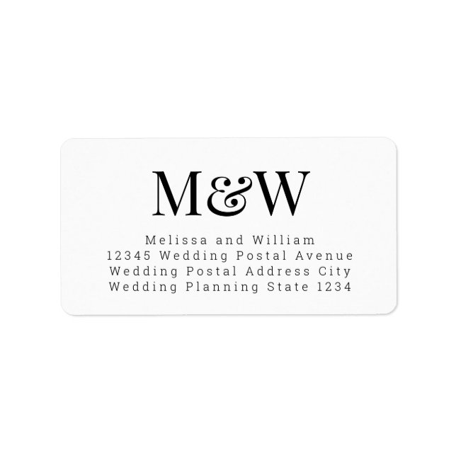 Modern Black White Elegant Monogram Address Label (Front)