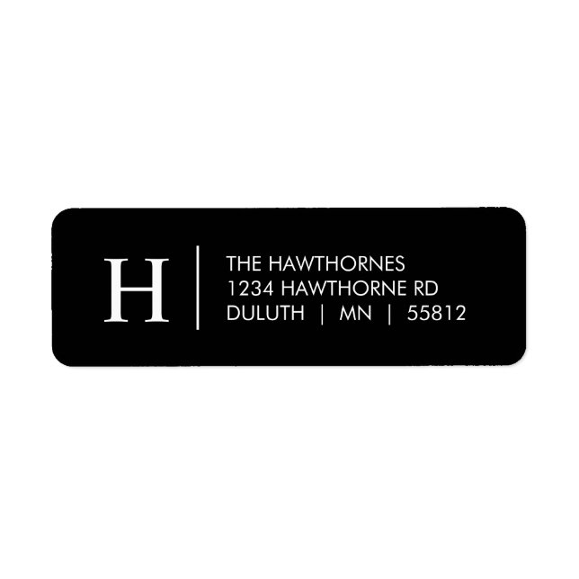 Modern Black White Elegant Monogram Return Address Label (Front)