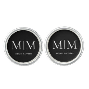 Modern Black White Elegant Personalized Monogram Cufflinks