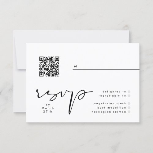 Modern Black  White Elegant QR Wedding RSVP Card