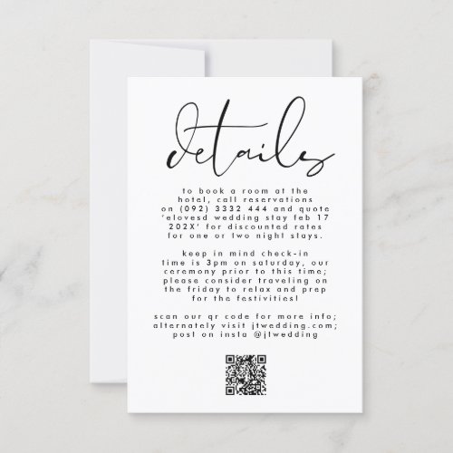 Modern Black  White Elegant Text Wedding QR CODE RSVP Card