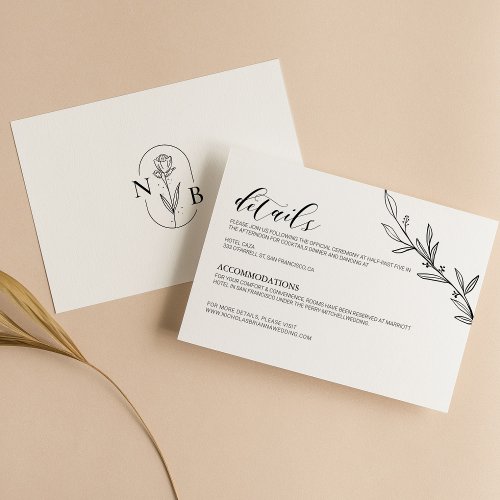Modern Black White Elegant Wedding Minimal Details Enclosure Card
