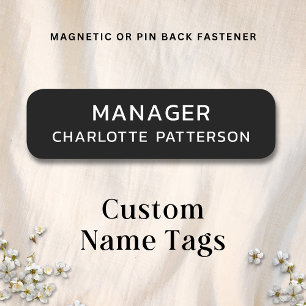 Modern Black White Employee Name & Job Title Tag