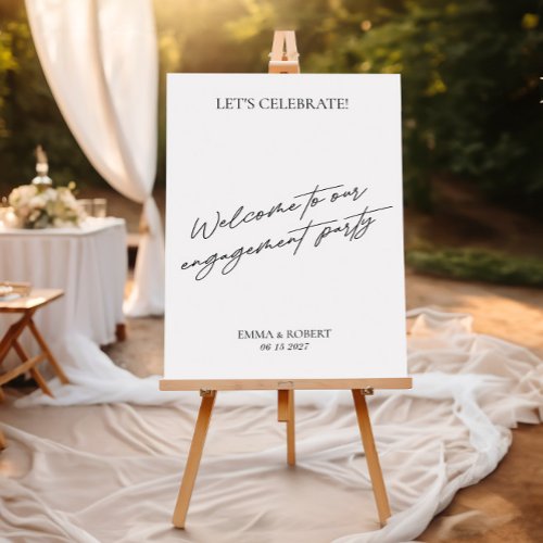 Modern Black  White Engagement Party Welcome Sign