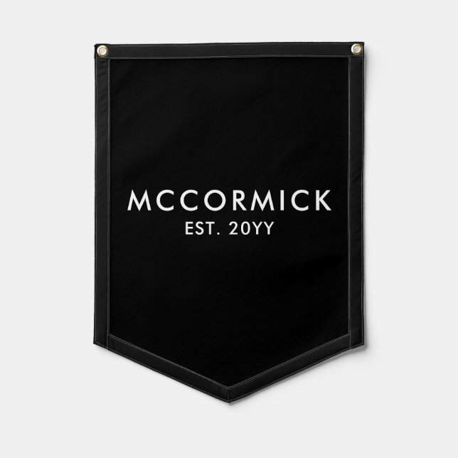 Modern Black White Established Family Name Custom Pennant (Front)