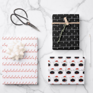 Modern Black & White Fa La La La La Singing Cat Wrapping Paper Sheets