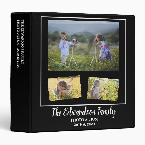 Modern black white family photo collage 3 ring binder
