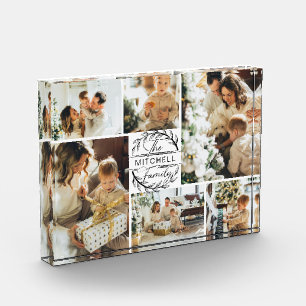 Modern Black & White Family Photo Collage Keepsake Block