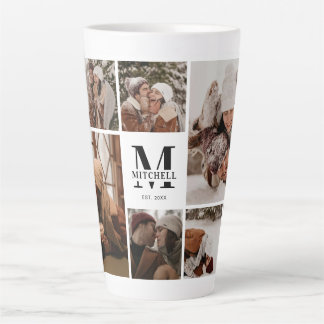 Modern Black & White Family Photo Collage Keepsake Latte Mug