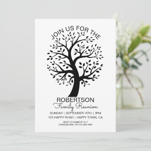 Modern Black  White Family Reunion Family Tree  Invitation